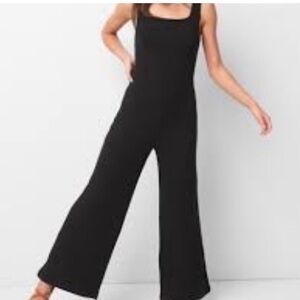 GAP true black ribbed square neck wide leg soft jumpsuit